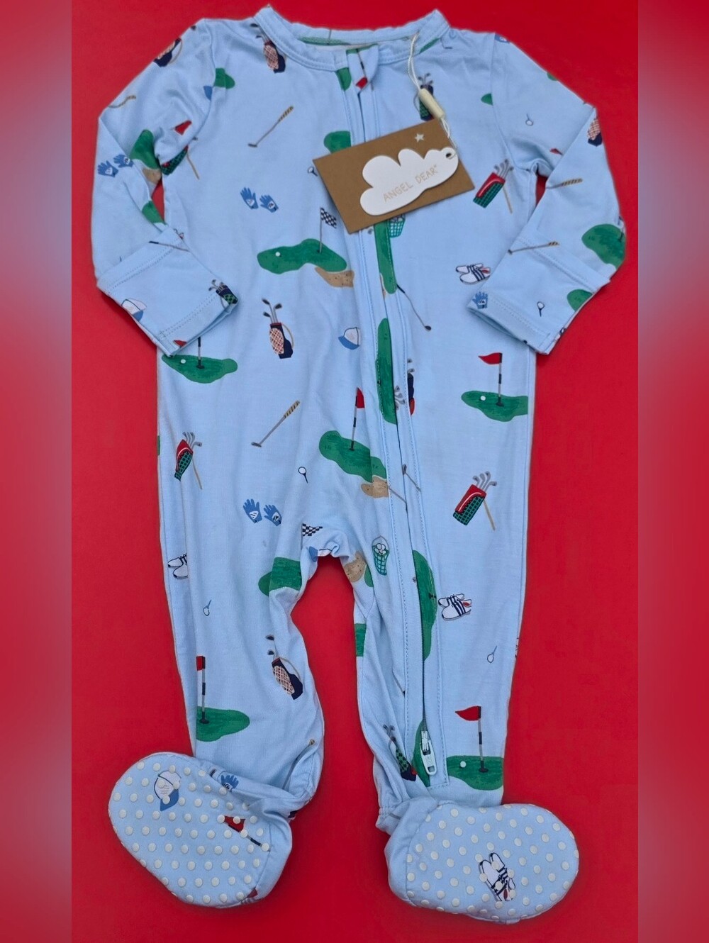 Angel Dear Light Blue Golf Course Print Footed One-Piece Size 3-6m
